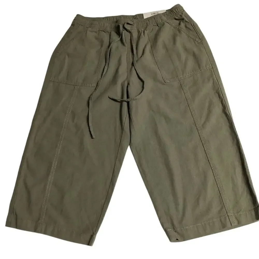 Style & Co Women's PM Green Drawstring Capri Pants Casual‎ Summer